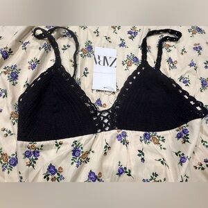 Zara NWT Black Crochet Top Floral Maxi Dress Size Large